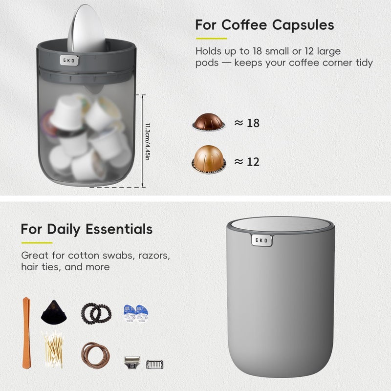 EKO Fandy 0.58 Gal/2.2L Mini Trash Can with Lid, Swing-Top Desktop Trash Can for Bathroom, Countertop, Vanity, Desk or Office, Small Garbage Bin (Grey) - Image 3